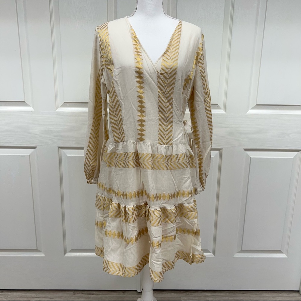 Kasia Wrap Mini Dress Gold/Ivory Size L